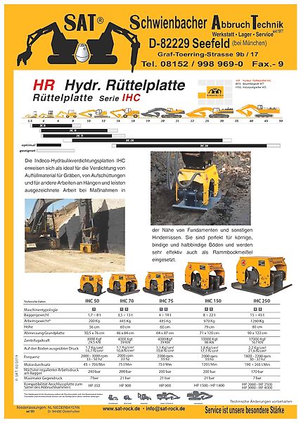 Indeco - hydraulische Rüttelplatte IHC 70 Festanbau - Bagger: 3,5t-13t